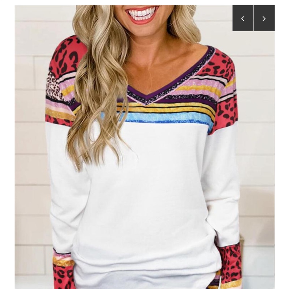 V Neck Leopard Button Long Sleeve Pullover